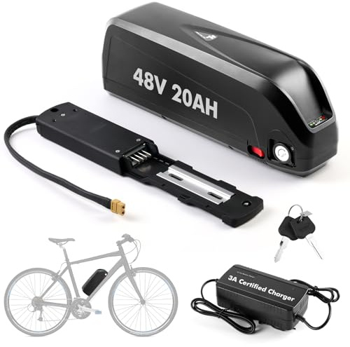 48V 20AH Batteria per Bicicletta Elettrica con Caricatore Rapido da 3A, Hailong G80 Batteria Agli Ioni di Litioper Bici Elettrica Sul Tubo Obliquo, con Piastra di Base a 4 Pin