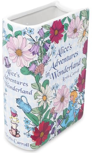 Steel Mill & Co. Ceramic Book-Shaped Vase, Alice's Adventures in Wonderland | Original Large Decorative Vases for Home Decor, Cute Whimsical Classic Bookshelf Decor, Unique Vase for Book Lovers