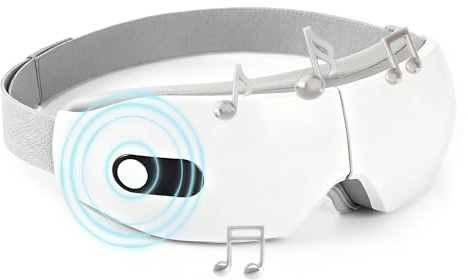 Briocht Augenmassagegerät mit Wärme und Vibration, Elektrische Beheizte Augenmaske für Trockene Augen und Migräne-Linderung, 6 Modi Bluetooth Schlafmaske, 180° Faltbare Entspannungsmaske, Geschenk für