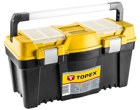 TOPEX Werkzeugkasten 25 (60 x 29 x 33 cm) Organizer, Verschließbare Fächer, Alu-Klammern, Alugriff, Buckle, Lightweight Kunststoff Werkzeugbox mit Abnehmbarem Tablett