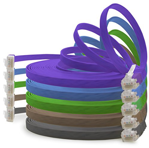 1aTTack.de Cable de red plano Cat6, 1,5 m, 5 colores (02), cable de red plano Cat6, cable de red ultra plano, cable de conexión Cat 6, 1000 Mbit/s, Gigabit LAN (RJ45), plano Slim Micro