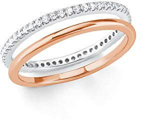 s.Oliver Ring 925 Sterling Silber Damen Ringe, mit Zirkonia synth., Bicolor, Kommt in Schmuck Geschenk Box, 2021016
