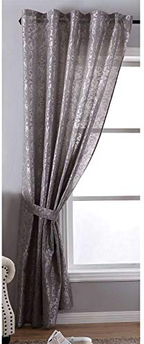 Gardinenbox Vorhang Widseide Optik Barock Blickdicht Flockfasern Deko Gemustert, Blickdicht mit verdecktem Schlaufenband HxB 245x140 cm Grau, 20200