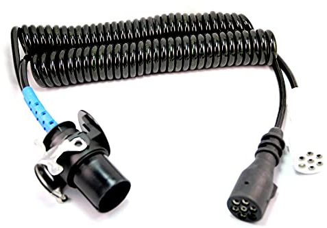 Adaptateur câble spiralé 24 V - 4 m, 1 fiche moulée 7 broches type « N » et « S », 13 occupations, plastique