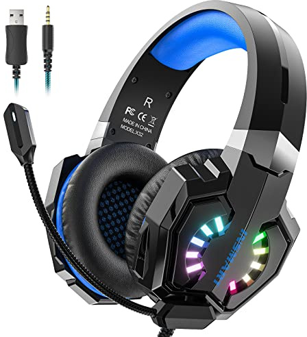 INSMART PS4 Headset, PS5 PC Gaming Headset Auch für Nintendo Switch, Xbox One & Laptop, 3.5mm Noise Cancelling Gaming Kopfhörer mit Mikrofon, Surround Sound System & Extra 3,5mm Y-Klinkenadapter