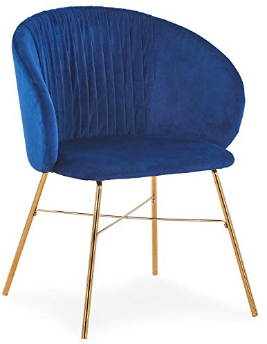 Menzzo Smart Stuhl mit goldenen Beinen und Samtbezug Blau