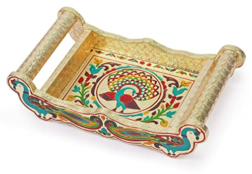 Estationeryhouse Handcrafted Tray fancy indian traditional minakari work peacock wedding gift