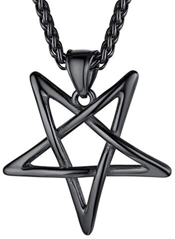 FaithHeart schwarz Pentagramm Anhänger Satanic Pentagramm Anhänger mit 55cm+5cm Weizenkette…