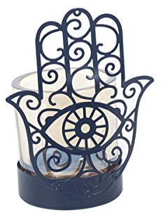 Bougeoir et Photophore, Mod Main de Fatima, Métal et Verre, H 14 cm