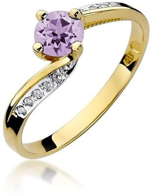 Damen Ring 585 14k Gold Gelbgold echt Amethyst Edelstein Diamanten Brillanten