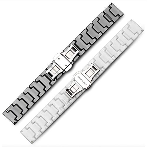 ZZDH uhrenarmband Edelstahl 22mm / 20mm Edelstahl mit keramischem Armband (Band Color : White, Band Width : 20mm)