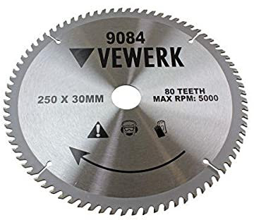 VEWERK TCT Lame de scie circulaire à bois 250 x 30 mm 80 dents Compatible avec Festool Makita 9084