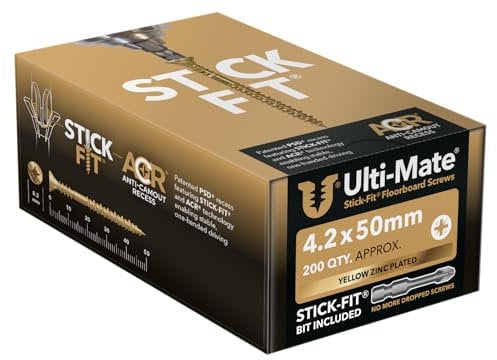 Ulti-Mate Lot de 200 vis adhésives pour plancher 4,2 x 50 mm Zinc et jaune FB42050