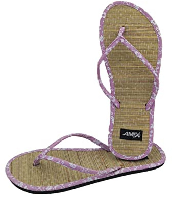 Amix Diamond Élégantes Chaussons Femme Été Modèle Caraïbes Fond Bambou Tongs Anti-Sueur Flip Flops en Paille pour Mer, Plage, Jardin