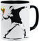 OM3® Flower Thrower Banksy Kaffee-Tasse Blumenwerfer | Keramik Becher | 11oz 325ml | Beidseitig Bedruckt | Schwarz