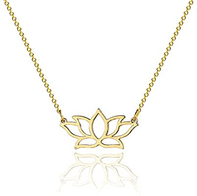 Tasiso 14 Karat Gold Lotusblumen-Halskette für Damen, zierliches Meditationssymbol, Lotus-Anhänger, Yoga-Halskette, minimalistisches Schmuckgeschenk für jeden Tag, Messing, Kein Edelstein