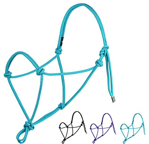 Harrison Howard Rope Halter for Horses, Horse Accessories, Super Sturdy Rope Training Halter with 2 Knot 1/4'' Stiff Halter Cord Size Small - Turquoise
