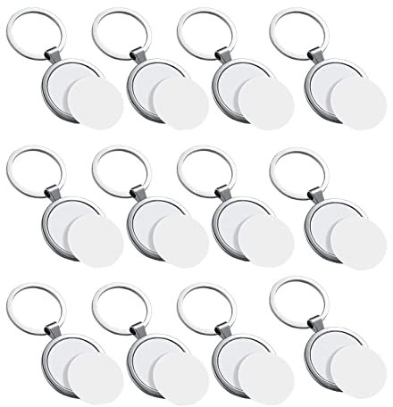 Hbaebdoo 12 PièCes SéRies Sublimation Blanc Porte-CléS Rond Transfert de Chaleur Porte-CléS MéTal Conseil Porte-CléS ÉPais Sublimation Photo Porte-CléS