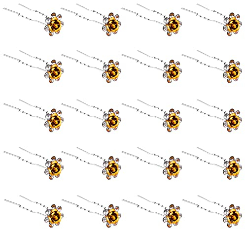 ZOUIQSS 20 Pack (Jaune) Épingles à Cheveux en Cristal Rose Fleur Strass Pinces à Cheveux pour Mariée Mariage Femmes Bijoux de Cheveux Accessoires, avec Récipient Transparent