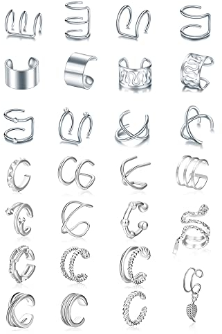 TOFBS 27 Pezzi Set Ear Cuff Geometrici Minimalisti Argento Orecchini Clip Cartilagine senza Piercing Accessori Donna