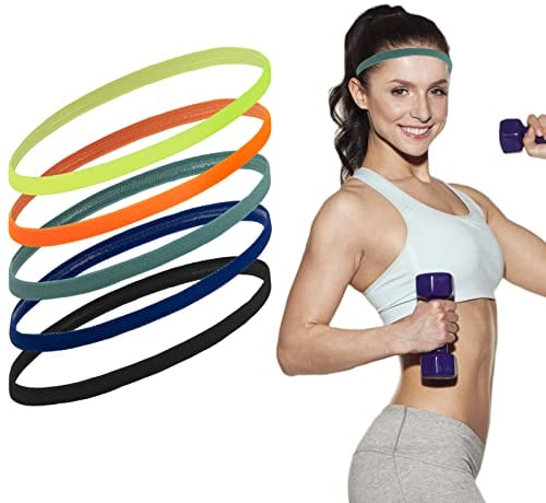 Elastische Sport-Stirnbänder Dünn Feuchtigkeit Wicking Schweißband Kopfbedeckung rutschfeste für Jogging Yoga Radfahren Fitness Athletic Exercise Silikon Griff 5 Stück