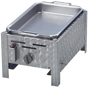 BSR-Grillen Profi Gasgrill 1-flammig Gastrogrill Gasbräter Gastrobräter Emaille -Pfanne hoher Rand Piezo-Zünder 1 Gasbrenner Gasregler stufenlos regelbar Edelstahl Gasschlauch & Druckminderer