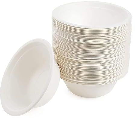 EcoWise 100 Paper Bowls 6oz White Rigid Bagasse Bowls Eco-Friendly Biodegradable Disposable Bowls for Hot and Cold Food Perfect for Soup, Salad, Dessert
