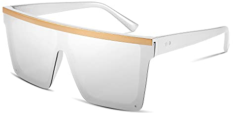 FEISEDY Vintage Flat Top Sonnenbrille Herren Damen Groß Verspiegelt UV400 Schutz Randlose xxl Sonnenbrille Eckig B2470