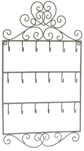 Jeanne d´Arc living Shabby Chic Schmuckhalter mit Ornament Wandboard Hakenleiste aus Metall in antikweiss H53x30x2,5cm