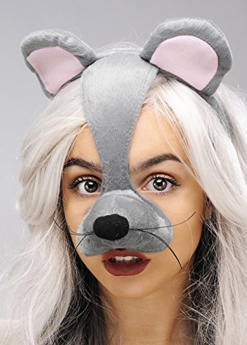Grey Mouse Mask Headpiece On Headband with Ears and Nose