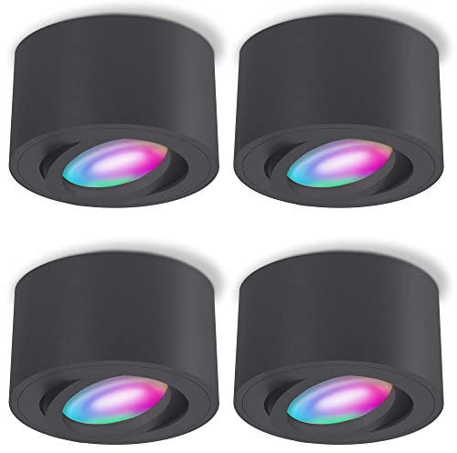 SSC-LUXon 4 Stück CELI-1N Aufbauspots flach schwenkbar kompatibel mit Alexa, Siri & Google - Deckenspot mit Smart RGB+W LED Lampe