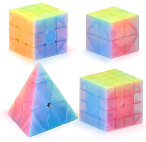 Vdealen Zauberwürfel Set Speed Cube von 2x2 3x3 4x4 Pyramide Zauberwürfel Original, Magic Cube Würfel Puzzle, Geschenk für Kinder Teenager Erwachsene(Jelly)