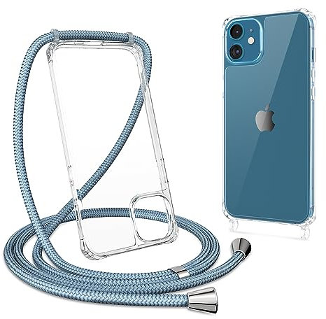 ZTOFERA Crossbody Lanyard Case for iPhone 11, Ultra Clear Hard Back with Soft Bumper Protective Phone Case with Strap Adjustable Neck Cord Necklace Shockproof Cover for iPhone 11, Grey Blue