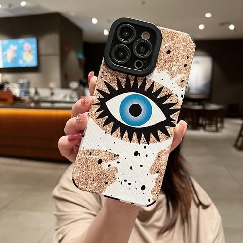 Tewwsdi Cute Evil Eye Phone Case Compatible with iPhone 13 Pro(Not Max) Funny Design for Women Slim Fit Aesthetic Faux Leather Protective Cover for Apple iPhone 13 Pro 6.1inch-Blue Eye