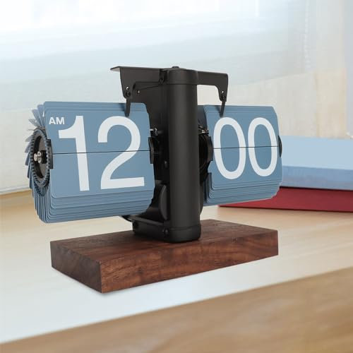Orologio da Tavolo a ribalta, Orologio da Tavolo Retro Vintage ribalta Automatico con Display Digitale, Orologio da Tavolo a Ingranaggi, per la Decorazione dell'ufficio (Blue)