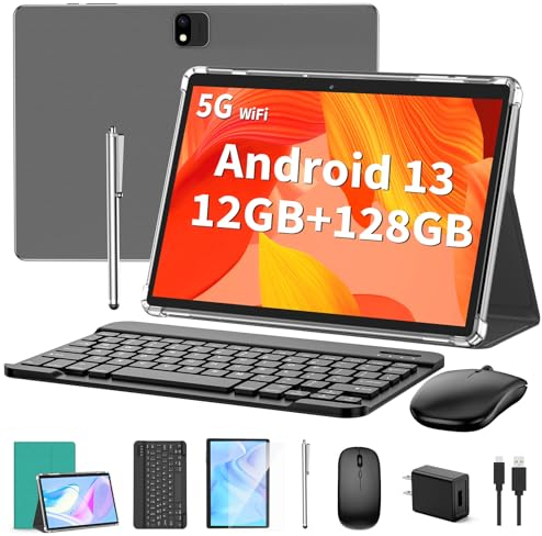 QDDQ Tablet Android con tastiera, tablet Android 14, 12(6+6) GB+128GB, 1TB espandibile, 2 in 1, mouse, stilo, batteria 8000mAh, WiFi 2.4G/5G, GPS, custodia verde
