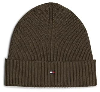 Tommy Hilfiger Herren Strickmütze Flag Cotton Beanie mit Kaschmir, Mehrfarbig (Army Green), Einheitsgröße