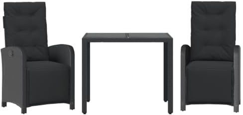vidaXL 3-TLG. Bistro-Set mit Kissen Schwarz Poly Rattan