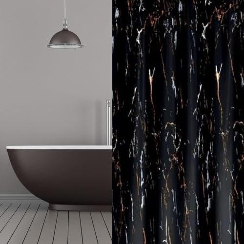 probath Textil DUSCHVORHANG Black Stone MARMOR SCHWARZ 180x180 cm INKL. Ringe INKL. BESCHWERUNG