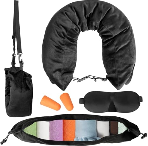 SUPRBIRD Cuscino Viaggio Riempibile, Cuscino da Viaggio Imbottito, Cuscino Collo Viaggio, Cuscino Multifunzionale a Forma di u Imbottibile con Vestiti Cuscino per Auto Casa Ufficio Volo