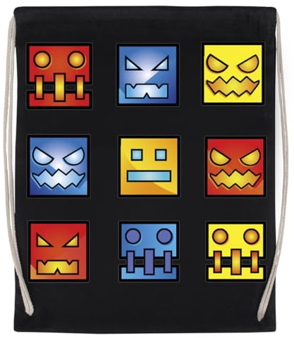 Geometrie Dash Symbol Gesicht Schwarzer Wiederverwendbarer Sportbeutel Aus Baumwolle