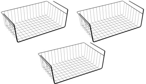 Metaltex Juego de 3 unidades de cesta para debajo de la encimera. Porta objetos de cocina el alambre metálico. Estantes para ahorrar espacio en la cocina y organizador multiusos baño, despensa,