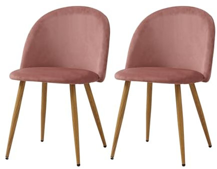 TTATC Set di 2 Sedie da Pranzo Imbottite con Rivestimento in Velluto, Sedie da Cucina dal Design Moderno con Gambe Regolabili in Metallo in Stile Legno, Rosa
