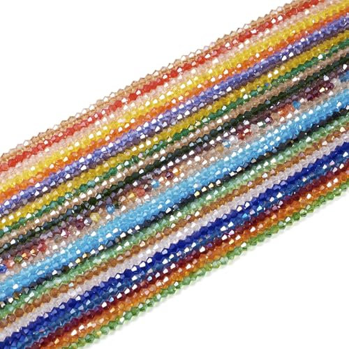 PandaHall - 25 hebras de cuentas de cristal facetadas bicónicas de 4 mm de color AB Briolette pequeñas cuentas espaciadoras a granel para hacer pulseras de la amistad