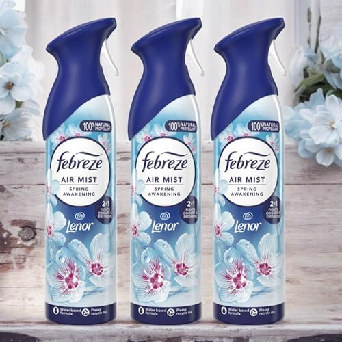 3 x 185ml Air Mist Spring Awakening Air Freshener-Fights Odours In Any Room Of Your Home & 100% Natural Propellant(Total 555ml)