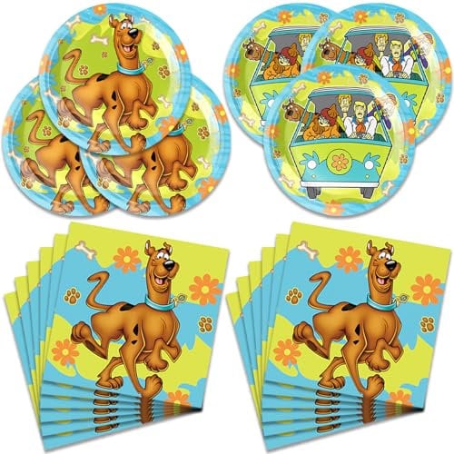 Generic 40Pcs Scooby Party Supplies include 20 plates, 20 napkins for the Scooby birthday party decoration, x, Red