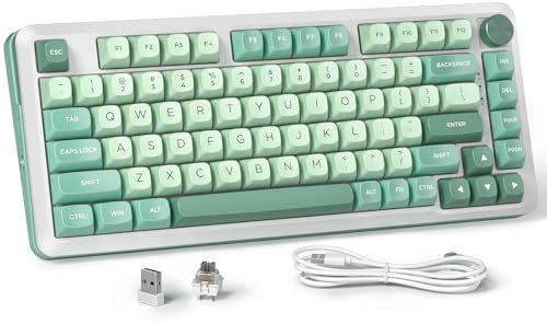 Redragon 75% teclado mecánico, teclado inalámbrico RGB para juegos con perilla de volumen, perfil MDA, interruptores lineales prelubricados, 81 teclas, teclado intercambiable en caliente