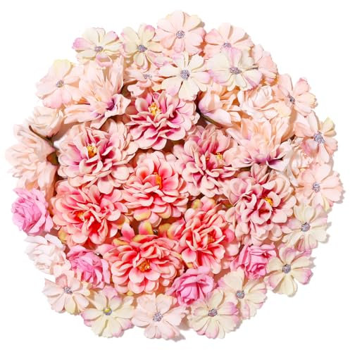 40 Stück Kunstblumen zum Basteln, Kunstblumen zum Basteln Rosa Klein Blumenköpfe 4.5~8cm, Mini Deko Blumen Künstlich, Künstliche Blütenköpfe für Tortendeko Hochzeitsdeko DIY Hochzeits-Brautsträusse
