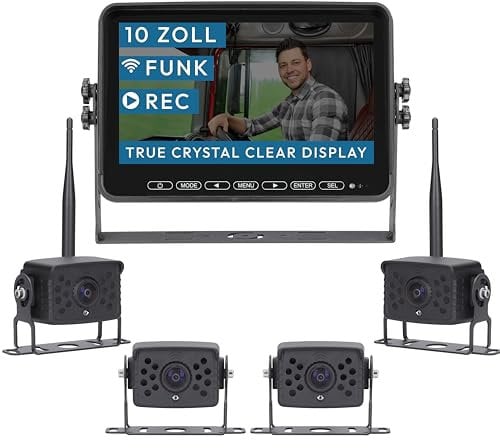 VSG24 Element Wired HD XL Funk Rückfahrkamera Set – 10 Zoll HD Monitor – 2 wetterfeste IP68 Kameras – Splitscreen – 140° Weitwinkel – 21 m Funkreichweite – für Wohnmobil, LKW & Pferdeanhänger