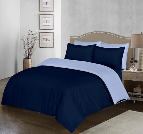 Ev Dekor King Duvet Cover– Reversible Microfiber Pillowcase Navy/Blue | Home Gadgets World Microfiber Reversible Quilt Cover Set Pillowcases 50x75cm, Oeko-TEX Certified, Soft Breathable Ideal-Sizes